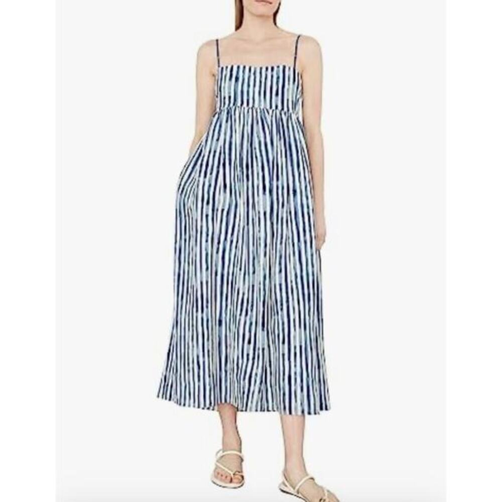 Vince Women's Painterly Stripe Ruched Dress Size 10 Coastal